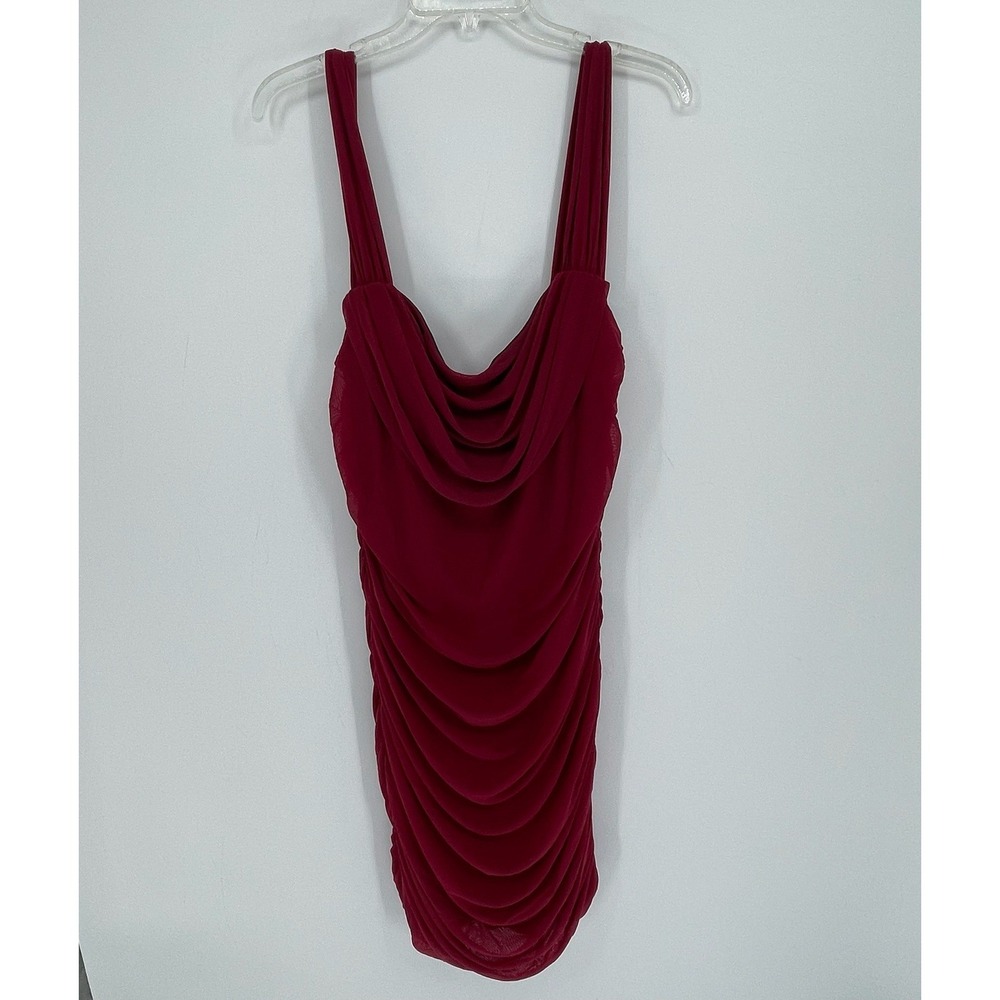 PrettyGarden Women's Burgundy Ruched Cowl Neck‎ Bodycon Mini Dress Size XXL